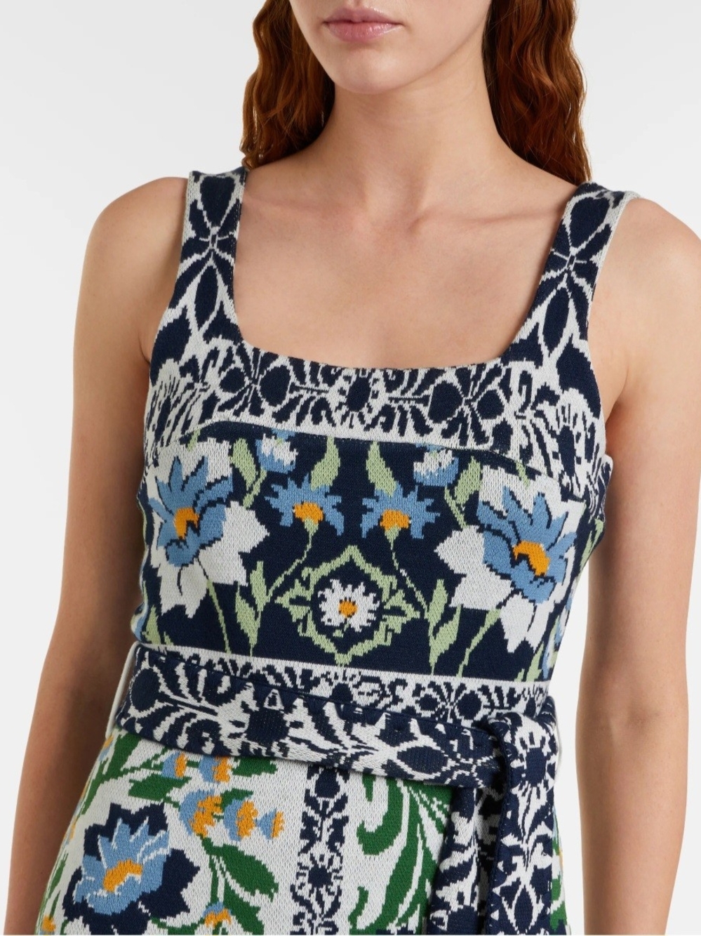 FARM Rio Navy, Blue and Green Floral Patchwork Midi Dress - Picture 3 of 5